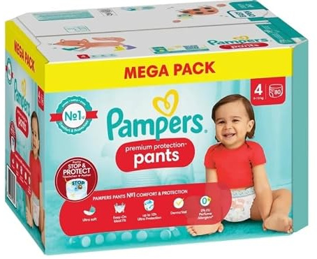 Pampers Premium Protection Windeln, Größe 4, 80 Höschen, 9 kg – 15 kg, Pampers Nr. 1 für Komfort und Halt, einfach anzuziehen