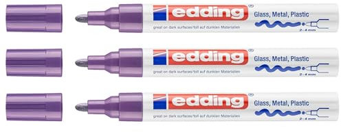 EDDING Lot de 3 Marqueurs Peinture Brillante 750 Violet Pointe Ronde 2-4 mm