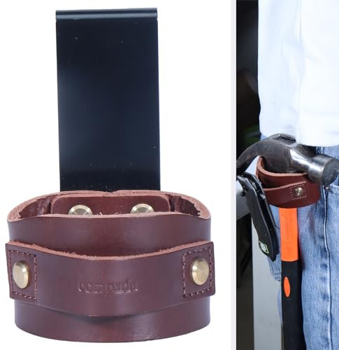 quipuda Echtleder Hammerhalter für gürtel, Hammerschlaufe, Praktischer Werkzeuggürtel für Hammer, Axthalter Hammerholster Schleifenclip für Maßbandhalter (Braun)