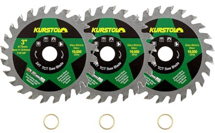 KURSTOL TCT Circular Cutting Blade - 3(75mm) x 3pcs, 24T, Wood & Plastic, Arbor 7/16(11.12mm), Washer 3/8(9.5mm)