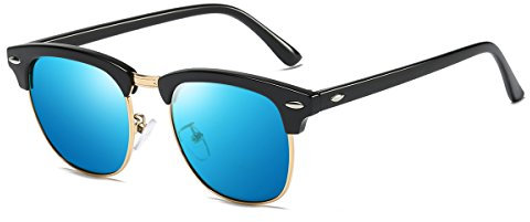 Rocf Rossini sonnenbrille polarisiert herren damen Retro Vintage klassisch Halber Rahmen Männer Frauen Anti Reflexion UV400 (Schwarz Blau)