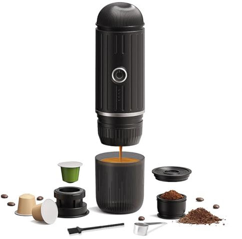 Portable Coffee Machine, Espresso Coffee Machines, Self-Heating Electric Coffee Maker 19 Bar Pressure, Compatible with Ground Coffee and NS Capsule Portable Coffee Maker for Travel Camping Office Home