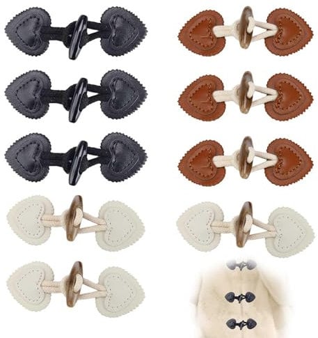 FINELYCR Knebelknöpfe Leder, 9 Pairs of Leather Snap Buckles, 3 Colours Horn Buckle, Fashionable and Versatile Buttons, Knebelverschluss für Pullover, Mäntel, Jacken
