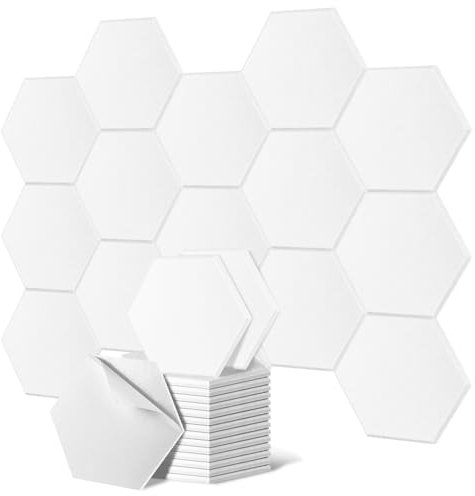 Lavedas 12 Stück Akustikplatte 30 x 26 x 1.2cm Schallschutzplatten Schalldämmung Deckenpaneele Schwarz Silbergrau Weiß Selbstklebend Hexagon Akustikplatten Akustikpaneele