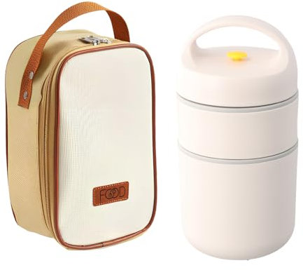 YILANJIN Boîte Isotherme Repas Chaud, Bol Muesli, Thermos Alimentaire Chaud Sans BPA, 680ml Lunch Box, Boîte Repas Isotherme Chaud et Froid en Inox pour École, Bureau, Camping, Enfant, Beige