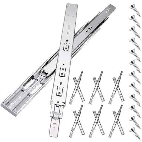 Schubladenschienen, 25 cm, sanft schließend, 6 Paar (12 Stück), Vollauszug, Kugellager, 3-fach faltbar, volle Dehnung, seitliche Montage, Schubladenschienen, 45,4 kg Kapazität, Silber