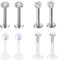 CAIHINIER 8 Stück Labret-Piercings aus Acryl, flexibel, transparent, für Tragus, Tragus, Lippen und Knorpel, hypoallergen, für Frauen und Männer, mit eingelegtem Zirkonia, Universel, Acryl, Zirkonia