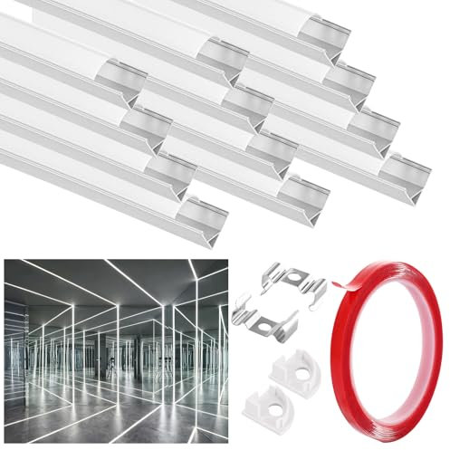 FWEEK 20PACK LED Channel, 6M LED Aluminium Profile and LED Diffuser Strip with Adhesive Tape 19mm LED Strip Light Cover with White Cover, End Caps and Mounting Clips