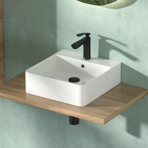 CASAMO Lavabo piccolo, lavabo da appoggio, lavandino a mano, piccolo ospiti, WC, lavabo, quadrato, 40 x 42 x 13 cm, bianco lucido
