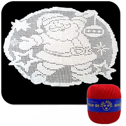 Hakeldeckchen filet für Weihnachten Rot mit Weihnachtsmann aus Baumwolle 51x41 cm (80NT) – Made in Italy
