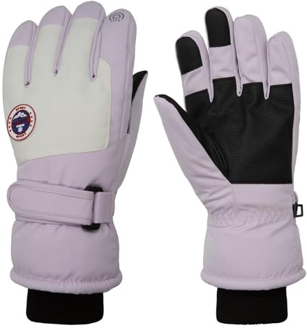 Long Keeper Gants Hiver Ski pour Femme Homme Gants Thermique Chauffant Tactile Gants Chaud Imperméable Antidérapant Gants Sport Snowboard (Violet avec Blanc - M, Circonférence de la Paume: 19-22cm)