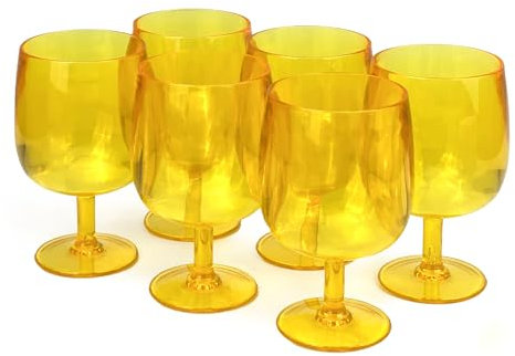 Yalin Lot de 6 verres à vin et à eau empilables incassables en plastique acrylique 355 ml (jaune, 355 ml)
