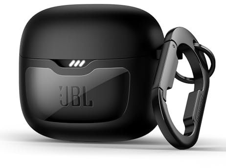 SURITCH Hülle Kompatibel mit JBL Tune Flex,Stoßfestes Magnetriegelung Kopfhörerschutzhülle mit Reinigungsset & Karabiner Schlüsselbund(Schwarz)