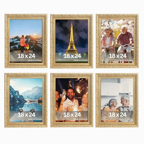 VictoR vintage Bilderrahmen „Rubens“ 6er Set in 18x24 cm grün gold - Leiste: 30x20mm - Echtglas - Fotorahmen barock - antik - Bilderrahmen Set 18x24 vintage