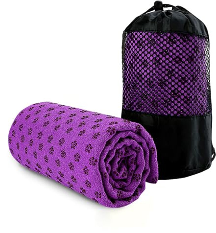 Yoga-Matten-Handtuch, schweißabsorbierender Bezug, schnell trocknend, rutschfeste Yoga-Handtücher, 61 x 183 cm, Mikrofaser, superweich, Pilates-Handtuch, Decke mit Netztasche für Bikram, Pilates,
