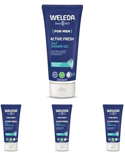 WELEDA - Gel Douche énergisant 3en1 Active Fresh Pour Homme- Rafraîchit et dynamise - Pour un réveil dynamique et un moment de rafraîchissement intense - Natrue* - Vegan*** - 200 ml (Lot de 4)