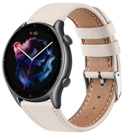 Amzpas Armband für Amazfit GTR 3 Armband Damen Herren,22mm Leder Ersatzarmbänder Uhrenarmband für Amazfit GTR 4, 3 Pro,2, 2e, 47mm, Balance, Stratos/2/2S/3/Pace(Starlight)