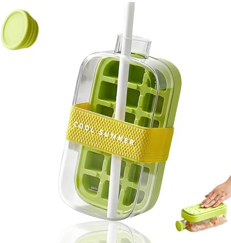Ice Cube Bottle, Tray with Lid 2 in 1 Vertical Ice Cube Tray with Straw for Coffee Juice Beverage, for Coffee Juice Beverage