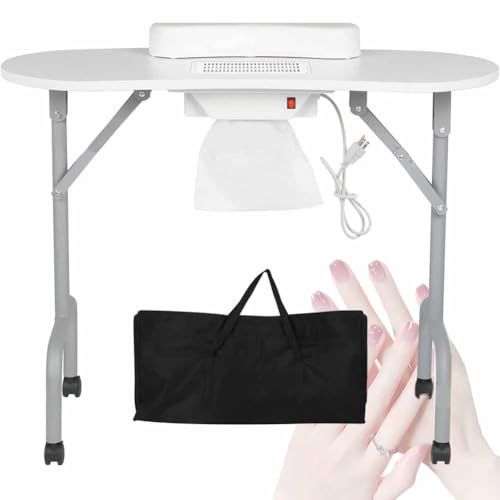 PP-Vic Foldable Manicure Table, Manicure Table with Dust Collector, Professional Salon Spa Manicure Table, Mobile Portable Manicure Table, Manicure Equipment,White