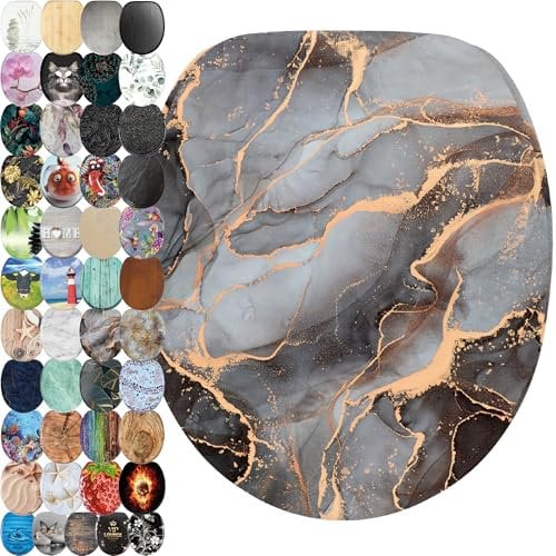 Sanilo Toilet Seat, Great Range of Colorful Toilet Seats, Stable Hinges, Easy to Mount (Marble Abstract)