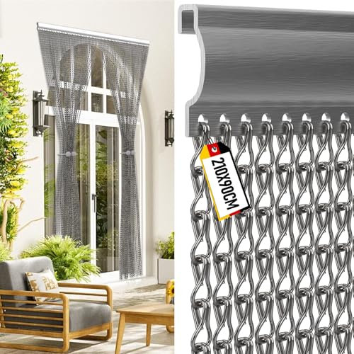 Rideau à Chaînes en Aluminium 90 x 210cm,Rideau Volant en Métal,Écrans de Porte à Rideau de Chaîne，Moustiquaire de porte et Terrasses，Chaîne Métal Curtain pour Contre Mouches et Insectes