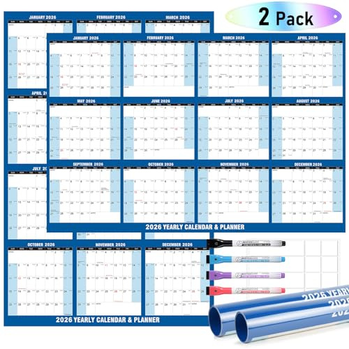 Wandkalender 2026, trocken abwischbar, Whiteboard-Planer, 61 x 91,4 cm, großer Schul- und Bürokalender für Studenten, Lehrer und Profis (blau)