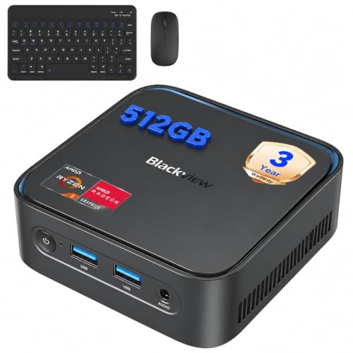 Blackview Mini PC MP50 mit Tastatur und Maus, AMD Ryzen 5, Radeon Vega 8 Grafik, 16GB RAM 512GB SSD Win 11 Pro, 4K Dual-Display, Ultra-leiser Kompakter Desktop PC für Office Home, 3 Jahre Garantie