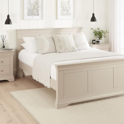 Wilmslow Dove Grey Painted 5ft King Size Panel Bed | Solid Wood Bed Frame with Slatted Base | Modern Rustic Bedroom Furniture | Comfortable King Size Bed for Master Bedroom & Guest Rooms