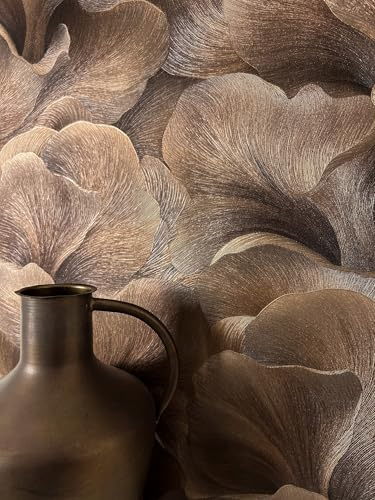 Newroom Vliestapete Braun Blumen Blumentapete Wohnzimmer | kupfrig-goldener Blütenglanz changierend, feine Prägestruktur 3D, Wandtapete Mustertapete floral, Schlafzimmer Esszimmer
