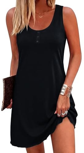 Aseniza Chemise de Nuit Femme sans Manches Robe de Nuit Court pour Femme Nuisette Été Décontractée avec Col Rond avec Ourlet en Vagues