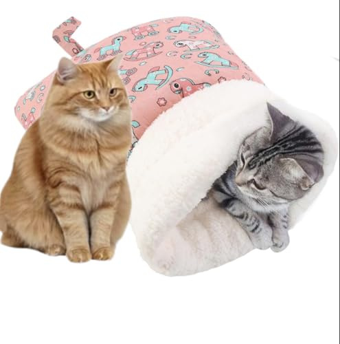 New Sleeping Bag for Cats, Cozy Self Warming Cat Sleeping Bag for Indoor Cats, 360° Wrap Cat Hideaways Pet Snuggle Sack for Sleeping Relax Play (Pink)