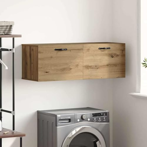 Yisssmeng Wall-Mounted Storage Cabinet 100 x 36.5 x 35 cm Artisan Oak Engineered Wood Space-Saving Organizer with 2 Shelves for Living Room Garage Corridor