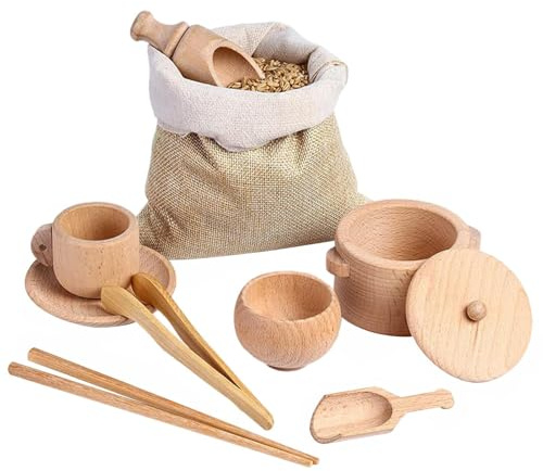 Outils de dés sensoriels | Jouets pour Tout-Petits | Lot de 8 pelles en Bois et Pinces en Bois - Jouet éducatif de motricité Fine pour à partir de 3 Ans