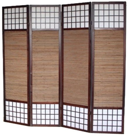 PEGANE Paravent en Bois Brun avec Bambou Spécial Taille 2 m de 4 pans