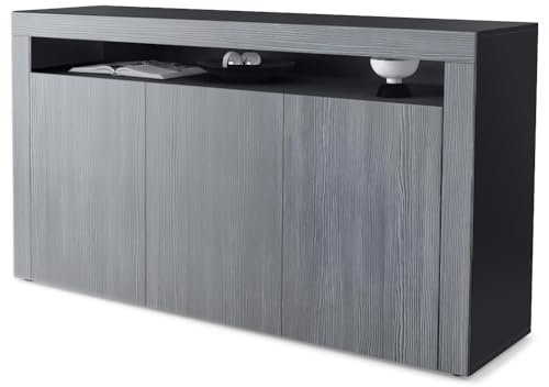 Vladon Sideboard Valencia, Made in Germany, Kommode mit 3 Türen und 1 offenem Fach, Schwarz matt/Avola-Anthrazit/Avola-Anthrazit (155 x 92 x 40 cm)