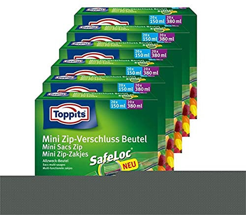 Toppits Mini Zip-Verschluss Beutel 20x150ml und 20x380ml mit SafeLoc (6er Pack)