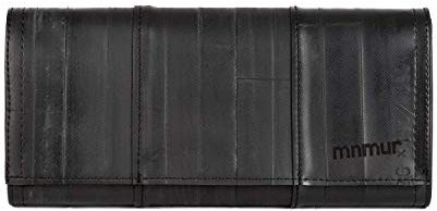MNMUR Große Damenbrieftasche in Schwarz mit Reißverschluss-Münzfach, weich, kompakt, lang, geräumig, elegant, handgefertigt in Italien aus veganen und recycelten Materialien.