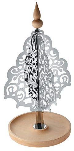 Alessi Dressed for X-Mas Weihnachtsdekoration aus Edelstahl 18/10 und Buchenholz, Silver, 27 x 48 x 27 cm