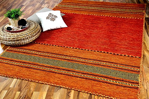 Navarro Natur Teppich Bauwolle Kelim Terrakotta in 6 Größen