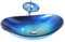 Homelava Modern Gehärtetes Glas Waschbecken mit Wasserfall Armatur Set (Blau 6)