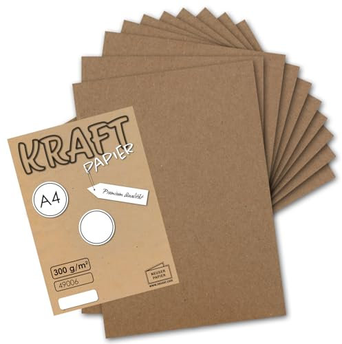 100x Vintage Kraftpapier - DIN A4 21 x 29,7 cm - 210 x 297 mm - 300gr natur-braunes Recycling-Papier, ökologisch Bastel-Karton Einzel-Karte - UmWelt by GUSTAV NEUSER