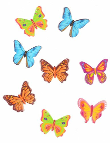 dekora - Décoration Comestibles 8 Papillons 3D pour Gâteau - Décoration de Gâteau d'Anniversaire - Papillons en Gaufrette Assortie