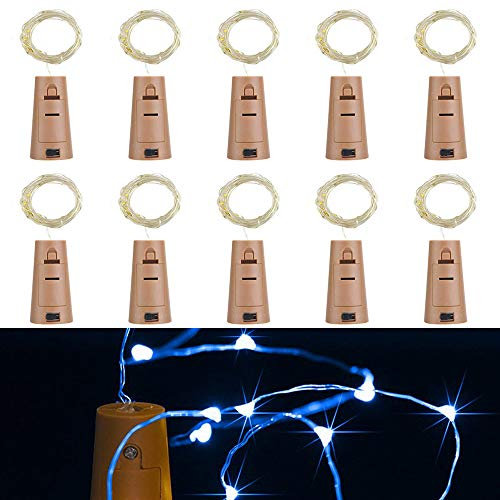 Flaschenlicht lichterkette,RcStarry Weinflaschen LED lichterkett, 10er stück Mini-Lichterkette 2M 20 Leds Silberdraht Licht Sternenlicht für Flasche DIY, Weihnachten, Hochzeit, Halloween (blau)