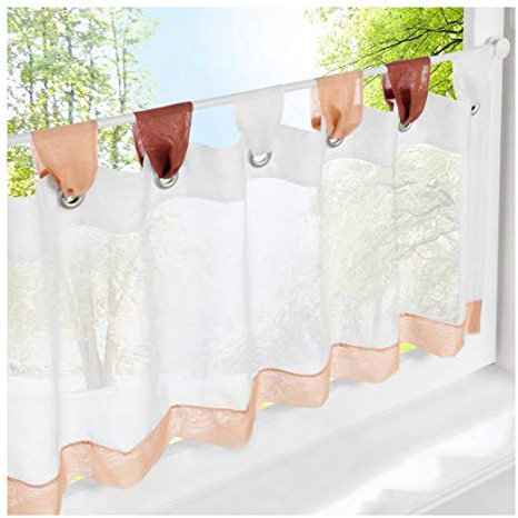 LiYa 1 Stück Bistrogardine Bunt Kleine Kaffee Scheibengardine Voile Transparent Vorhang (HxB 60x180cm, Kaffeebraun)