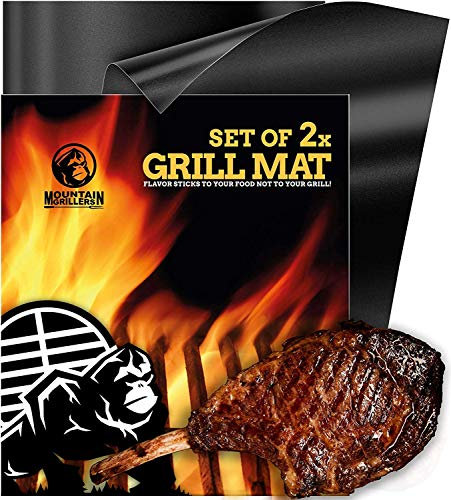 Mountain Grillers BBQ Grill Mats - Heavy Duty Non Stick Silicone Heat Proof Mats for Gas or Charcoal Grills - Reusable Set of 2