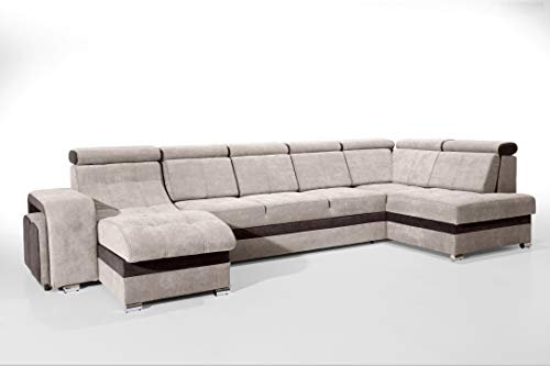 Robin Milan Ecksofa mit Schlaffunktion 2X Bettkasten 7X Kopfstützen 2X Hocker Sofa L-Form Schlafsofa Freistehende Eckcouch Schlafcouch Wohnzimmermöbel Wohnlandschaft Rechts Braun