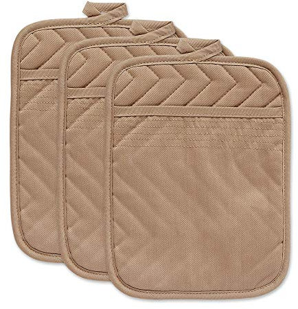 DII Hitzebeständiges, gestepptes Baumwoll-Topflappen-Set, entworfen mit Platz zum Personalisieren, ermöglicht EIN individuelles Design, 17,8 x 22,9 cm, Stein, 3 Stück
