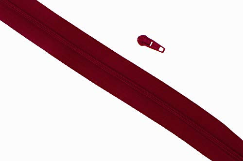 Endlos Reißverschlüsse Kunststoff Spiral fein (dunkelrot - 163, 1 Meter + 2 Zipper (aufgezogen))