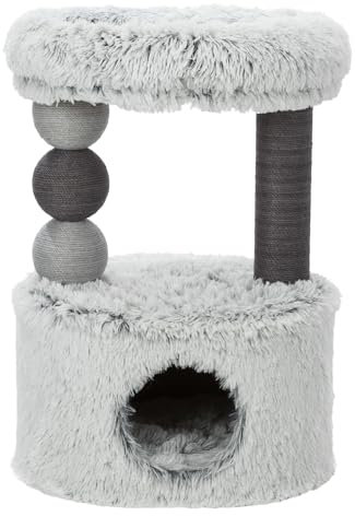 TRIXIE Kratzbaum Harvey 73 cm in grau – Kleiner Katzenbaum mit kuscheliger Höhle und gemütlicher Liegefläche, komfortabel & stabil – 44540