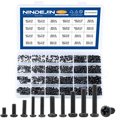 NINDEJIN 650 Stück Laptop Schrauben sortierten Set, M1.4 M1.7 M2 M2.5 M3 Reparatur PC Schraube für Universal Laptop Motherboard Festplatte, Round Pan Head Phillips Computerschrauben Set